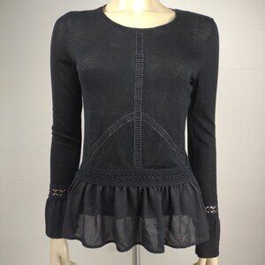 NWT White House Black Market WHBM black ruffled peplum blouse ladies XS X-Small